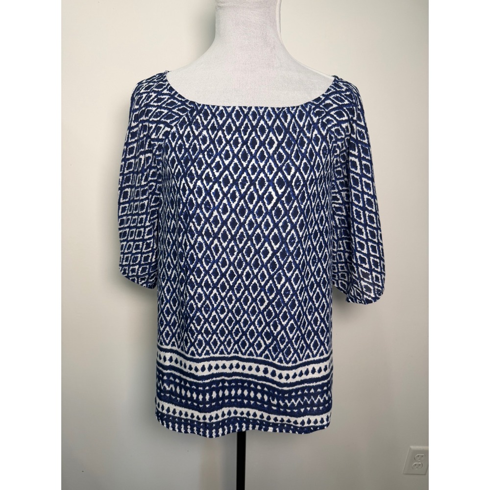 Beachlunchlounge Short Flutter Sleeve Geometric Blouse Size XS 100% Viscose Boho